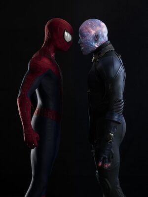 Spider-Man and Electro stare each other down