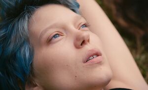 Léa Seydoux close-up in blue