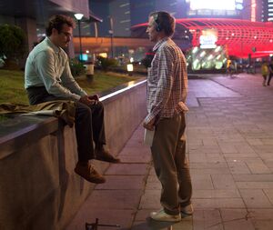 Joaquin Phoenix and Spike Jonze filming on the street