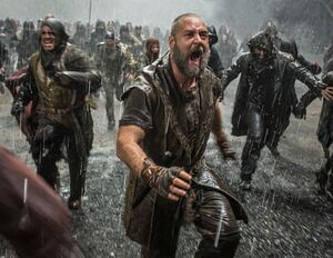 Russell Crowe as Noah screaming in the rain