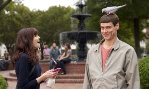 Lloyd Christmas with a pigeon on his head