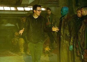 James Gunn on the set directing Guardians of the Galaxy