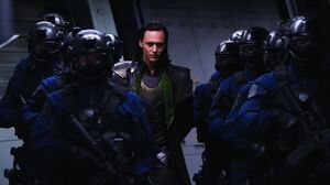 Tom Hiddleston closely guarded as Loki in The Avengers