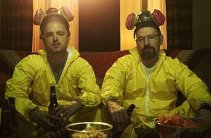 Walter and Jesse have a beer after cooking - Breaking Bad
