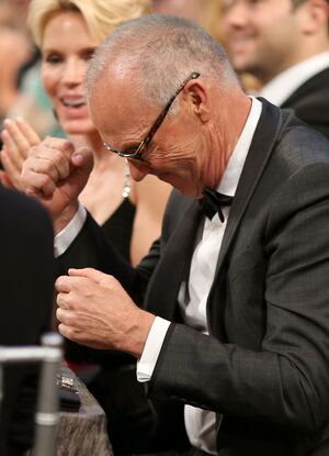 Michael Keaton cheers (I think?) at 2015 SAG Awards