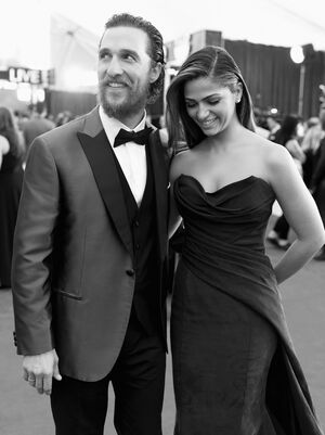 Matthew McConaughey and Camila Alves black-and-white SAG red