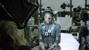 Lupita Nyong'o behind-the-scenes motion-capture suit as Maz 