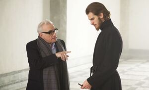 Andrew Garfield and Martin Scorsese on the set of Silence