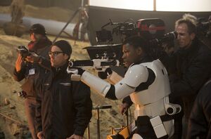 John Boyega and J.J. Abrams on the set
