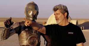 George Lucas on the set of Star Wars