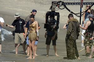 Gal Gadot and crew on set of Wonder Woman