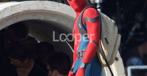 First look at Tom Holland in-suit on the set of 'Spider-Man: