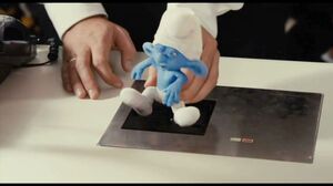 The Smurfs are mistaken for blue animatronic toys